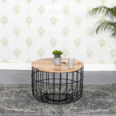 Mango Wood Coffee Table - Merlin Wire Frame Design - 60cm