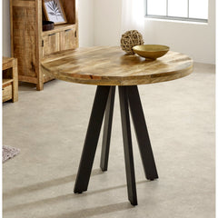 Mango Wood Dining Table - Merlin Round 4-Seater Metal Base