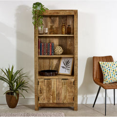 Mango Wood Bookcase - Merlin 2-Door Storage - 165cm