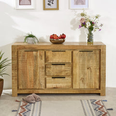 Solid Wood Sideboard - Merlin Large 2-Door & 3-Drawer Storage - 145cm