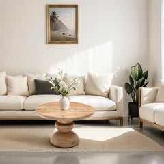 Mango Wood Coffee Table - Merlin Round Pedestal Design