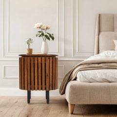 Mango Wood Bedside Table - Compton 2-Tier Door Storage