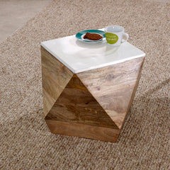 Solid Mango Wood Side Table - Bianco White Design - 40cm