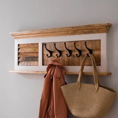 Mango Wood Hanging Unit - Bianco White Wall Storage - 110cm