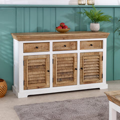 Mango Wood Sideboard - Bianco White 3-Door & 3-Drawer Storage - 140cm