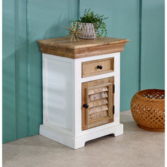 Solid Mango Wood Bedside Cabinet - Bianco White 1-Drawer & 1-Door - 45cm