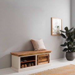 Mango Wood Shoe Rack - Bianco Natural & White Storage - Up to 43"