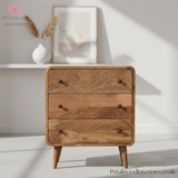 Mini Chest of Drawers Solid Wood - Curved Edges Storage - Compact Bedroom Furniture - Timeless Design - Petalwood Interiors - Front