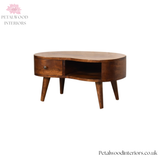 Mini Coffee Table Solid Wood - Drawer & Open Storage - Rounded Edges - Bedroom Side Table - Timeless Design - Petalwood Interiors - Side