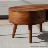 Mini Coffee Table Solid Wood - Drawer & Open Storage - Rounded Edges - Bedroom Side Table - Timeless Design - Petalwood Interiors