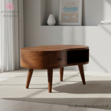Mini Coffee Table Solid Wood - Drawer & Open Storage - Rounded Edges - Bedroom Side Table - Timeless Design - Petalwood Interiors - Side