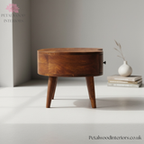 Mini Coffee Table Solid Wood - Drawer & Open Storage - Rounded Edges - Bedroom Side Table - Timeless Design - Petalwood Interiors - Side
