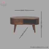 Mini Coffee Table Solid Wood - Drawer & Open Storage - Rounded Edges - Bedroom Side Table - Timeless Design - Petalwood Interiors - Front