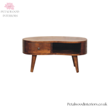 Mini Coffee Table Solid Wood - Drawer & Open Storage - Rounded Edges - Bedroom Side Table - Timeless Design - Petalwood Interiors - Front