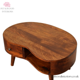 Mini Coffee Table Solid Wood - Drawer & Open Storage - Rounded Edges - Bedroom Side Table - Timeless Design - Petalwood Interiors