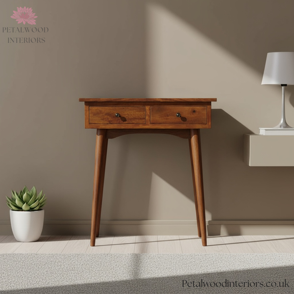 Mini Console Table - 100% Solid Wood - 2 Drawers - Simple Elegant Design - Timeless Design - Petalwood Interiors - Front