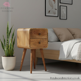 Mini Curved Bedside Table - 100% Solid Wood - 2 Drawers - Recession Collection - 55cm H - Timeless Design - Petalwood Interiors- Side