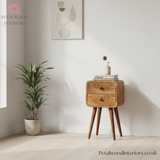Mini Curved Bedside Table - 100% Solid Wood - 2 Drawers - Recession Collection - 55cm H - Timeless Design - Petalwood Interiors- side