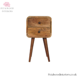 Mini Curved Bedside Table - 100% Solid Wood - 2 Drawers - Recession Collection - 55cm H - Timeless Design - Petalwood Interiors- Front