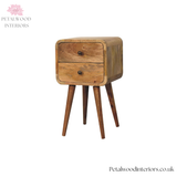Mini Curved Bedside Table - 100% Solid Wood - 2 Drawers - Recession Collection - 55cm H - Timeless Design - Petalwood Interiors- Side