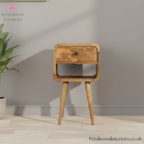 Mini Curved Bedside Table - Solid Wood Side Table - Drawer & Open Storage - Timeless Design - Petalwood Interiors - Front