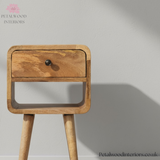 Mini Curved Bedside Table - Solid Wood Side Table - Drawer & Open Storage - Timeless Design - Petalwood Interiors