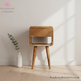 Mini Curved Bedside Table - Solid Wood Side Table - Drawer & Open Storage - Timeless Design - Petalwood Interiors - Back