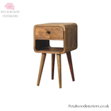 Mini Curved Bedside Table - Solid Wood Side Table - Drawer & Open Storage - Timeless Design - Petalwood Interiors - Side