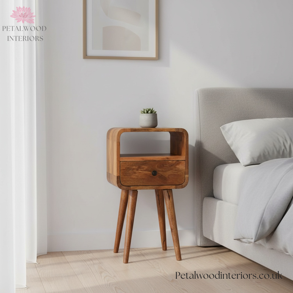 Mini Open Bedside Table - 100% Solid Wood - Curved Edges - Versatile Design - Timeless Design - Petalwood Interiors - Side