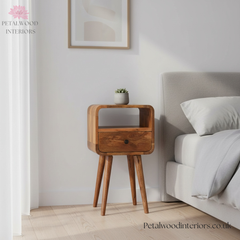 Mini Open Bedside Table - 100% Solid Wood - Curved Edges - Versatile Design - Timeless Design - Petalwood Interiors - Side