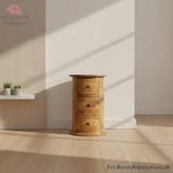 Mini Round Drum Chest - 3 Drawers - Handcrafted Solid Wood - Country Style - Bedside Table - Timeless Design - Petalwood Interiors- Front
