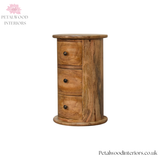 Mini Round Drum Chest - 3 Drawers - Handcrafted Solid Wood - Country Style - Bedside Table - Timeless Design - Petalwood Interiors- Side