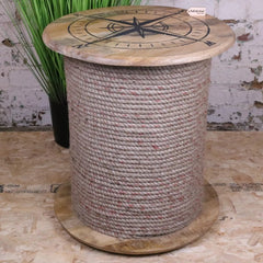 Solid Mango Wood Side Table - Noreya Rope-Wrapped Compass Top