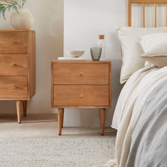 Solid Wood Bedside Table - Scandinavian Oslo Light Walnut - Veneer Free