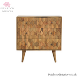 Solid Wood - Chest of Drawers with Carved Pattern - 77cm Height | Vintage Design - Petalwood Interiors