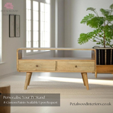 Solid Wood - TV Stand - 2 Drawers and Large Shelf - 47cm Height | Timeless Design - Petalwood Interiors