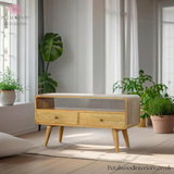 Solid Wood - TV Stand - 2 Drawers and Large Shelf - 47cm Height | Timeless Design - Petalwood Interiors