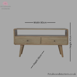 Solid Wood - TV Stand - 2 Drawers and Large Shelf - 47cm Height | Timeless Design - Petalwood Interiors