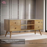 Solid Wood - TV Stand with 4 Drawers and 2 Shelves - 90cm Height | Classic Design - Petalwood Interiors