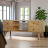 Solid Wood - TV Stand with 4 Drawers and 2 Shelves - 90cm Height | Classic Design - Petalwood Interiors