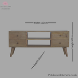 Solid Wood - TV Stand with 4 Drawers and 2 Shelves - 90cm Height | Classic Design - Petalwood Interiors
