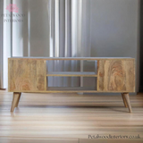 Solid Wood - TV Stand with 4 Drawers and 2 Shelves - 90cm Height | Classic Design - Petalwood Interiors