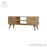 Solid Wood - TV Stand with 4 Drawers and 2 Shelves - 90cm Height | Classic Design - Petalwood Interiors