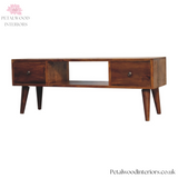 Solid Wood - Coffee Table - Dark Wood Finish - 38cm Height - Brass Knobs | Modern Storage - Petalwood Interiors