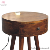 Dark Solid Wood - Bedside Table - 56cm Height - Brass Knob Drawer - Petalwood Interiors