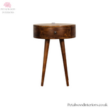 Dark Solid Wood - Bedside Table - 56cm Height - Brass Knob Drawer - Petalwood Interiors