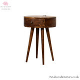 Dark Solid Wood - Bedside Table - 56cm Height - Brass Knob Drawer - Petalwood Interiors