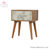 Solid Wood - Bedside Table - Green Floral Drawers  - Glass Knobs | Classic Legs - Petalwood Interiors