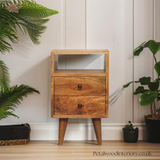 Mini Bedside Table - Light Brown Solid Wood - 2 Drawers - 50cm Height | Wooden Legs