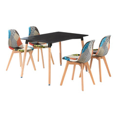 Black Halo Dining Set - Table and 4 Multicolour Patchwork Chairs